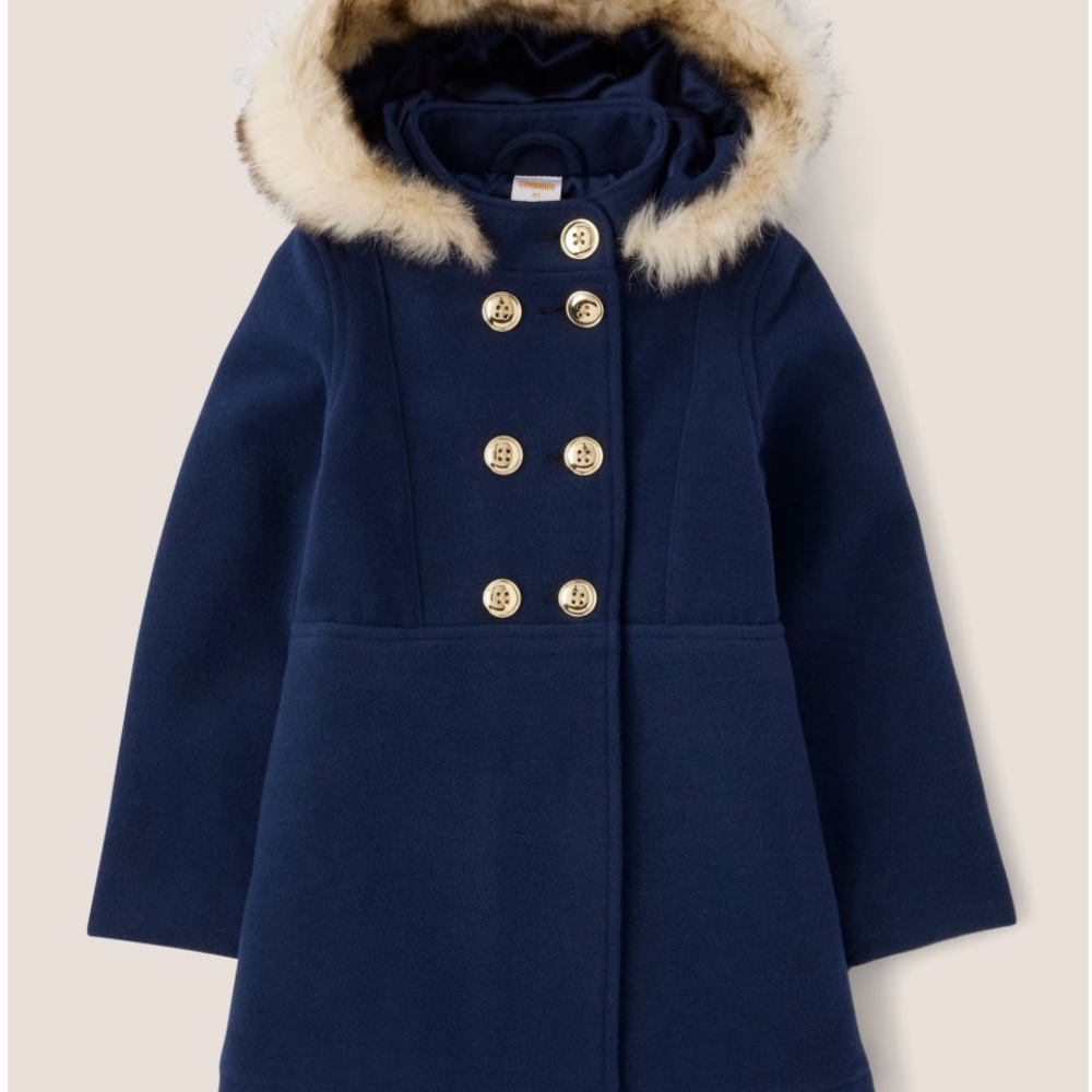 Gymboree Navy Puffer Coat with Faux Fur Trim
